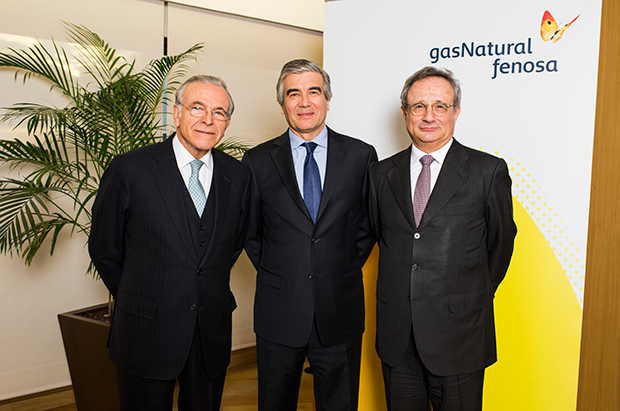 From left to right, Isidro Fainé, Francisco Reynés, and Rafael Villaseca.