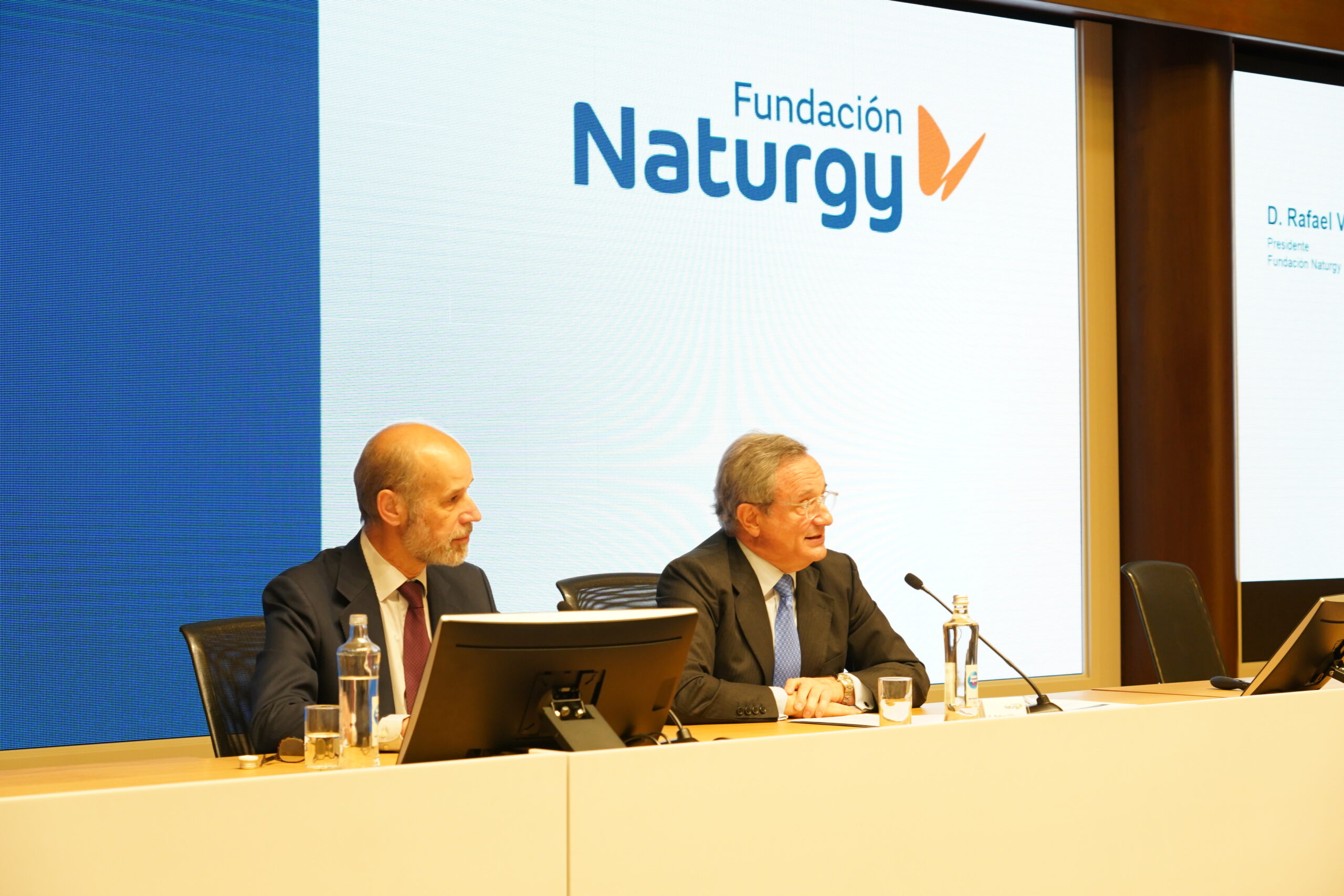 The Secretary of State for Energy, José Domínguez Abascal, and Rafael Villaseca, the Chairman of the Naturgy Foundation.